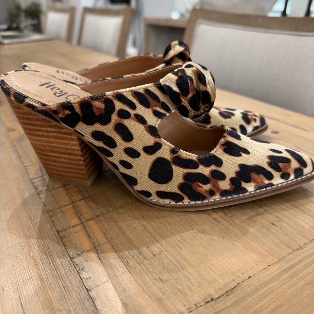 Corkys Leopard Print Mules with Wooden Block Heel